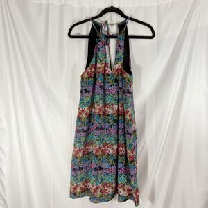 Eci Beige Multicolor Back Tie Mini Dress Size Large Boho Chic